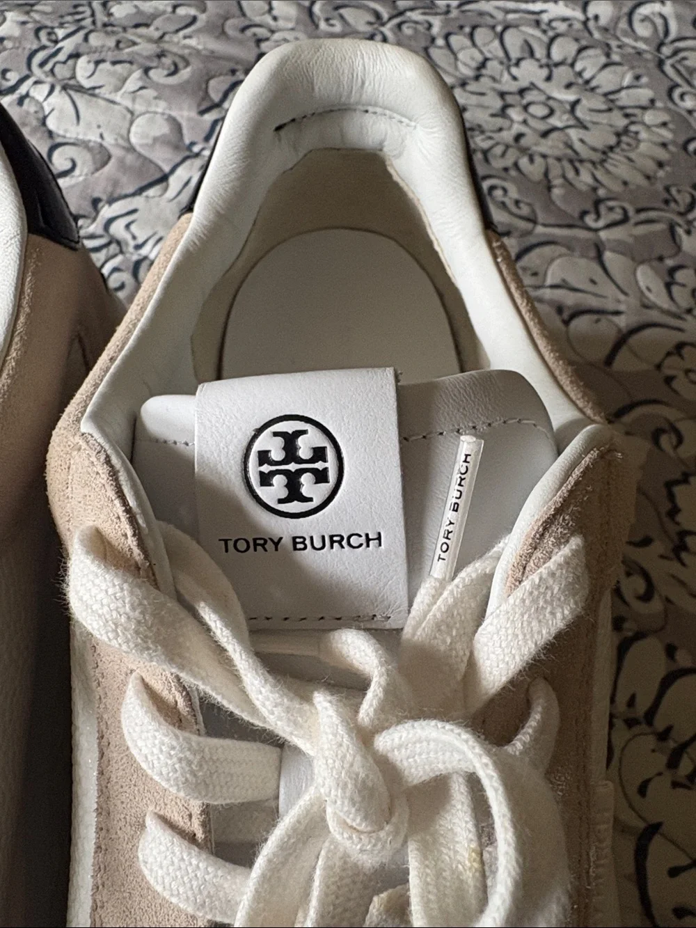 Tory Burch size 13 Ladybug Women's White and Beige Lace-Up Sneakers